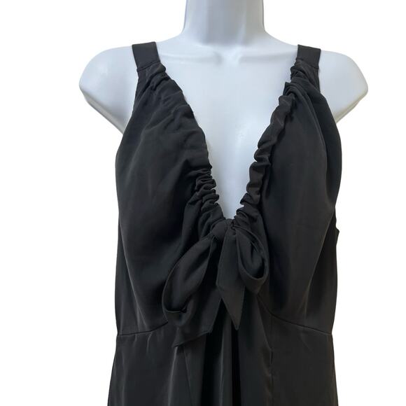 Abercrombie & Fitch Cinched V Neck Slip Midi Dress Size L Black Side Slit Gothic - Picture 3 of 7